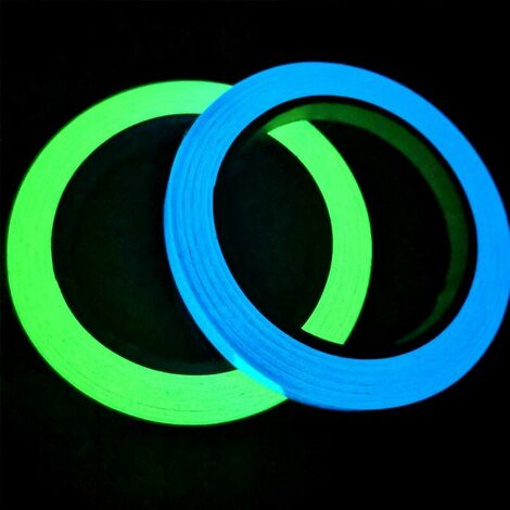 AQIUO 2 pièces 10m x 1cm Glow in the Dark Tape, Lumineux Ruban Adhésif Autocollant, Ruban Phosphorescent (Vert + Bleu Ciel)