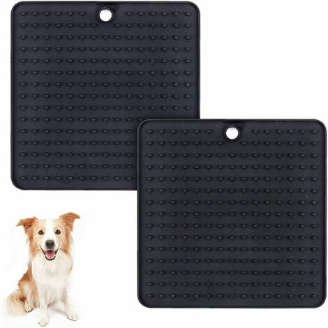 AQIUO 2 pièces Tapis pour chien étanche en parfait pour nourrir du yaourt ou du beurre de cacahuète,noir