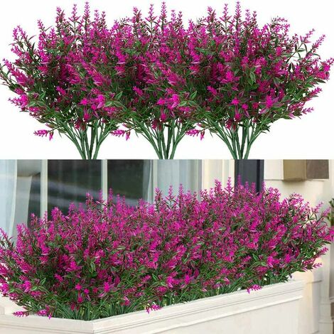 AQIUO 8 paquets de faux fleurs de lavande artificielle en plein air, arbustes résistants aux UV, verdure en faux plastique pour plantes suspendues à l'extérieur, porche de jardin, jardin, décoration d