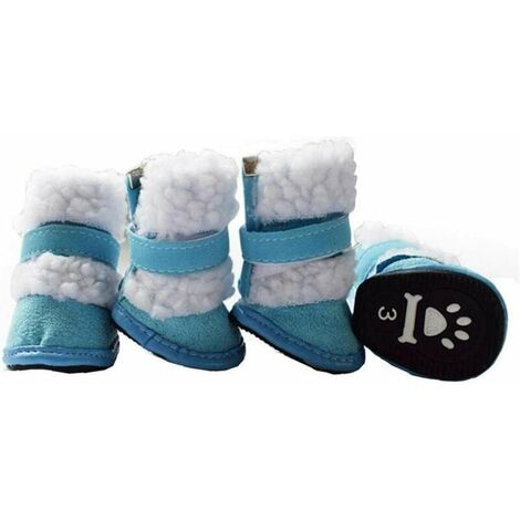 AQIUO Bottes de neige pour animaux de compagnie, protecteur de patte de chien chaud doux, chaussures de pieds de chien d'hiver avec fermeture à boucle à crochet pour chiens chats chiot chaton(Bleu)