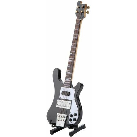 AQIUO Modèle d'instrument de musique ornements modèle miniature de réplique de guitare basse noire avec cadeau de décoration de support