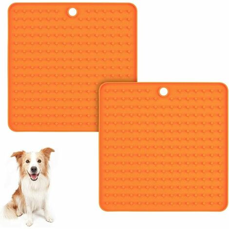 AQIUO Tapis pour chien étanche en 2 pièces, parfait pour nourrir du yaourt ou du beurre de cacahuète (orange)