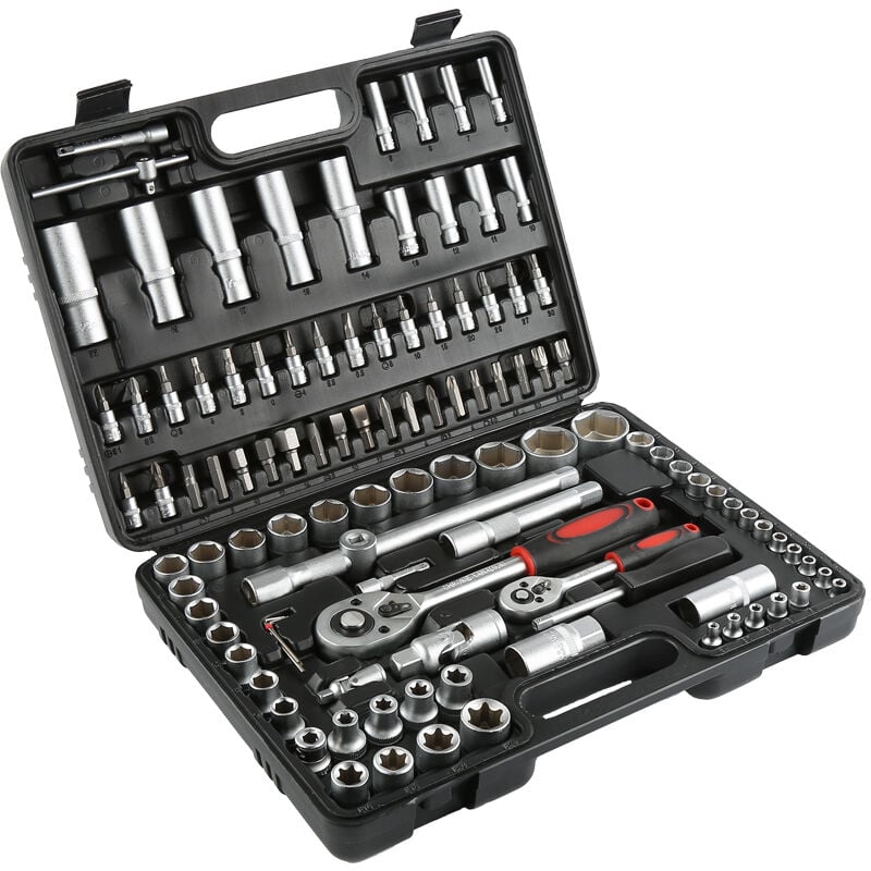 108 pcs Coffret de douille et embouts Mallette à Outils - Vanadium - Clé à cliquet - Idéale pour la réparation mécanique - Aqrau