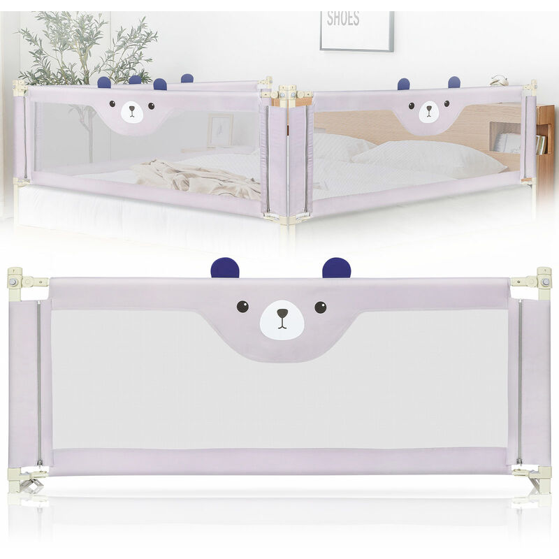 Aqrau - 1.75 m Barrière de Sécurité de Lit Enfant Rail de Lit Pliable Barrière de Protection Bébé Chambre à Coucher Gris - Modèle petit ours (1 Côté)