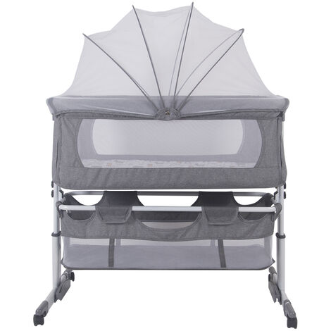 Aqrau 2 en 1 Lit bébé, Berceau Cododo pour Bébé, Lit bebe avec matelas de la naissance, Baldaquin suspendu avec moustiquaire, 4 Roues, Hauteur Réglable