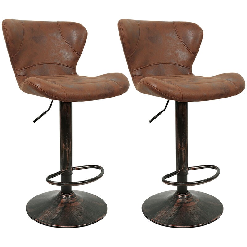 aqrau - 2 x tabourets de bar avec dossier, chaises de cuisine pivotantes à 360 °, tabourets vintage en similicuir pour café à la maison - marron