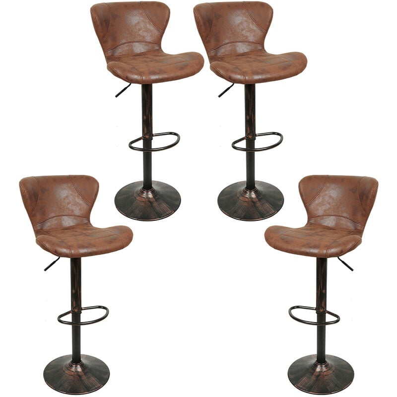 Aqrau 4 x Tabourets de bar avec dossier, Chaises de cuisine pivotantes à 360 °, Tabourets vintage en similicuir pour café à la maison - Marron