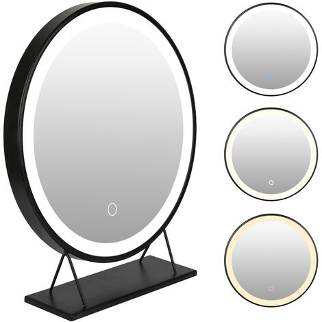 Aqrau 50x50 Miroir de Maquillage Lumineux LED, Tricolore Dimmable - Miroir de Salle de Bain Portable