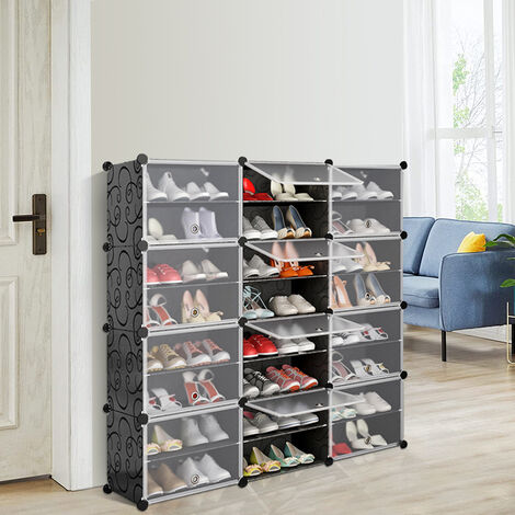 Aqrau Armoire à Chaussures Meuble Chaussure Rangement Chaussure Économisez de l'Espace en Plastique,12 Cube Etagère à Chaussures Etagère de Rangement