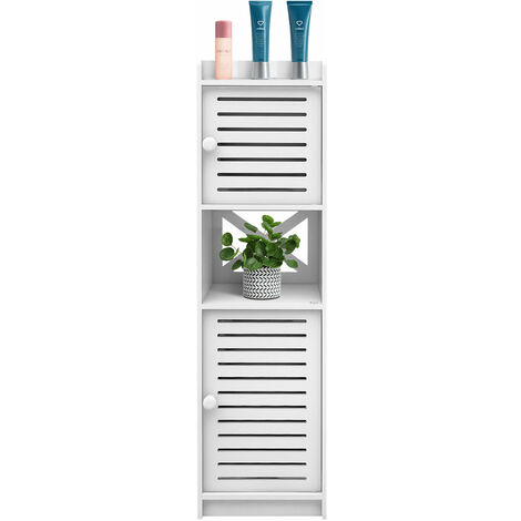 Aqrau Armoire de salle de bain en bois, Armoire étagère de rangement Meuble de salle de bain, 2 étagères MDF, Blanc 22x20x75cm
