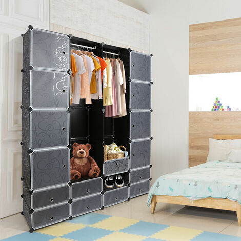 Armoire de Chambre Rangement 10+2 cubes INLIFE, Armoire Portable DIY,  Modulaire en Plastique