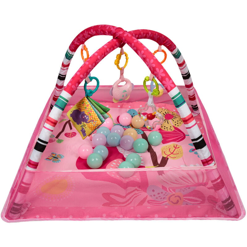 Aqrau - Baby Gym, tapis de gymnastique pour bébé, avec arche de jeu et balles - Rose
