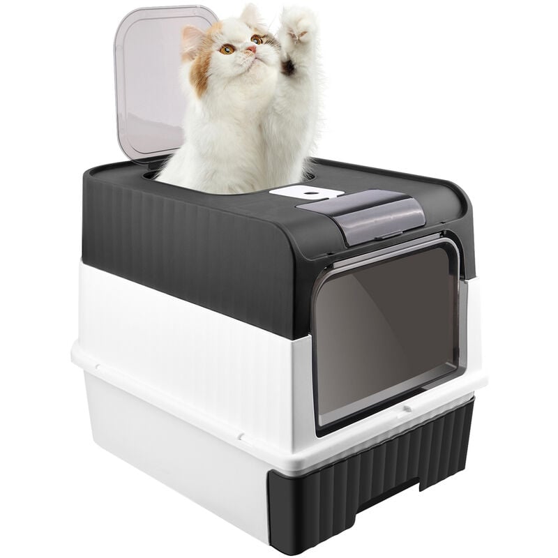 Aqrau Bac a litiere pour chat, Maison de toilette chat fermée, Pelle, à Filtre Charbon Anti-Odeurs, Noir