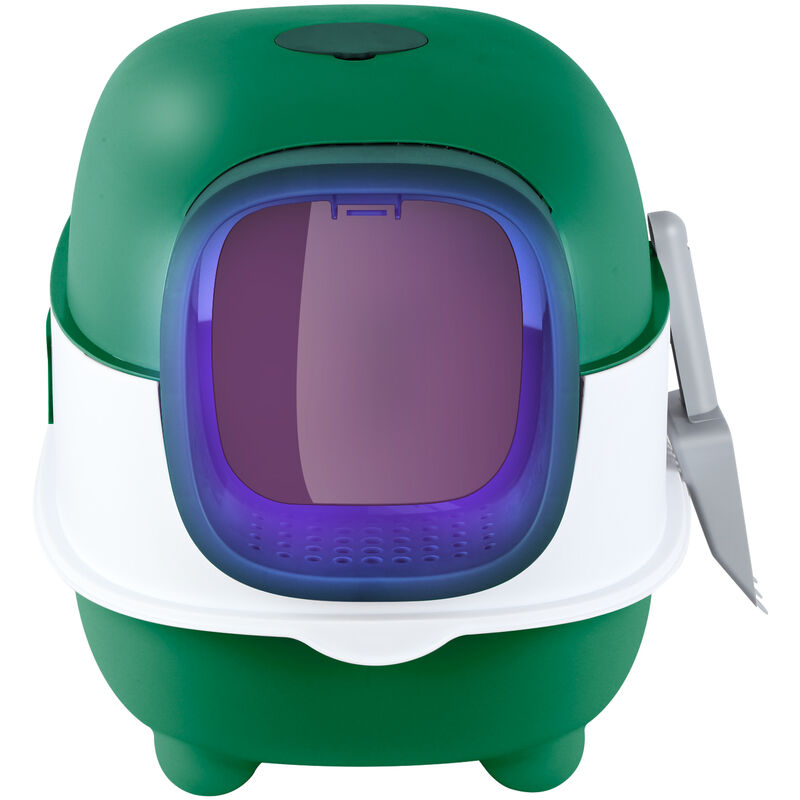 Bac à Litière pour Chat,Maison de Toilette pour Chat Fermé, Stérilisation et Désodorisation aux Ultraviolets avec Pelle, Nettoyage Facile Vert - Aqrau
