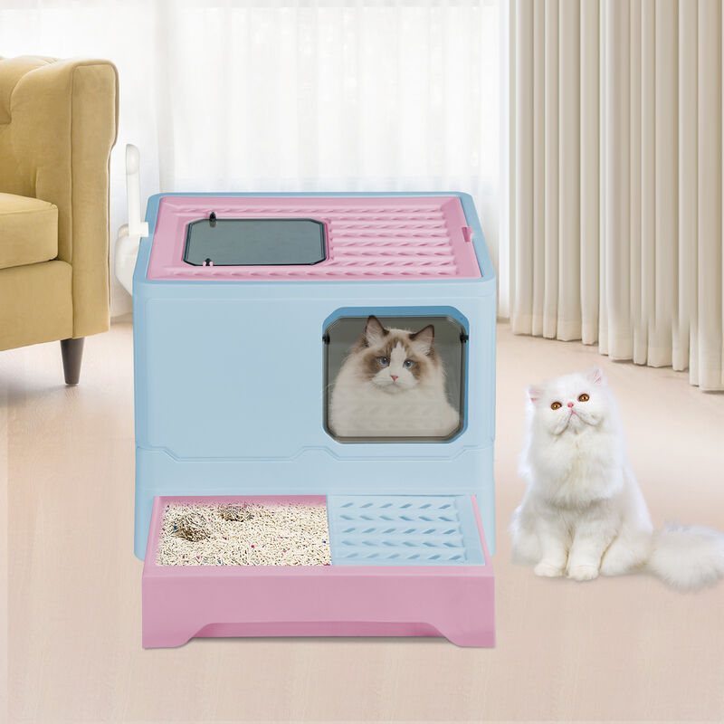 Aqrau - Bac à Litière pour Chat,Maison de Toilette pour Chat Pliable, Bac à Litière Fermé Compartiment Inférieur Amovible, Pelle à Litière Nettoyage