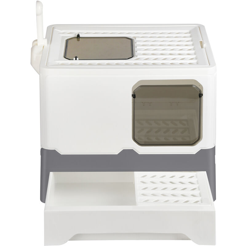 Aqrau - Bac à Litière pour Chat,Maison de Toilette pour Chat Pliable, Bac à Litière Fermé Compartiment Inférieur Amovible, Pelle à Litière Nettoyage