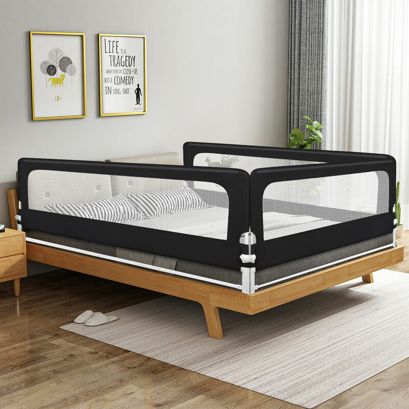 Aqrau - Barrière de Lit Enfant et Bébé, 2M Toddler Bed Guard, Barriere De Securite Enfant Lit - Protection Lit Enfant Noir (1 Côté)