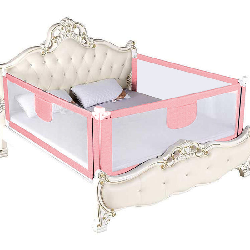 Aqrau - Barrière de lit enfant Rose 180 x 70-105 cm Barrière de Sécurité de Lit d'Enfant