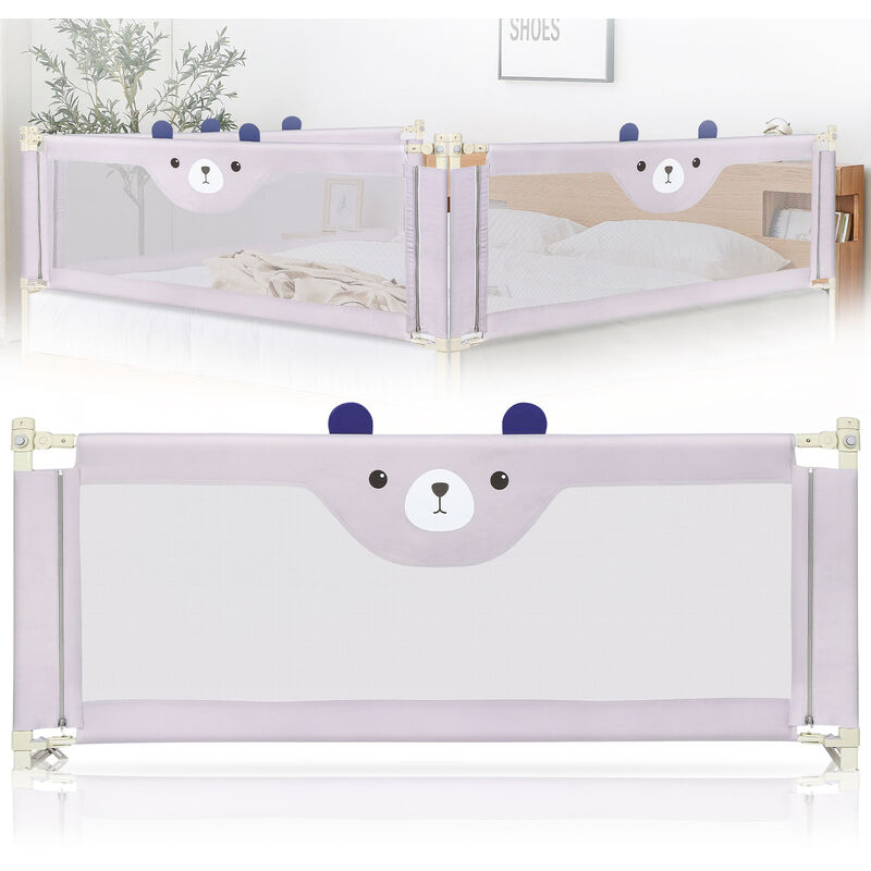 Aqrau Barrière de lit pour enfants 200x100 cm Toddler Bed Guard Gris ( 3 Côté )