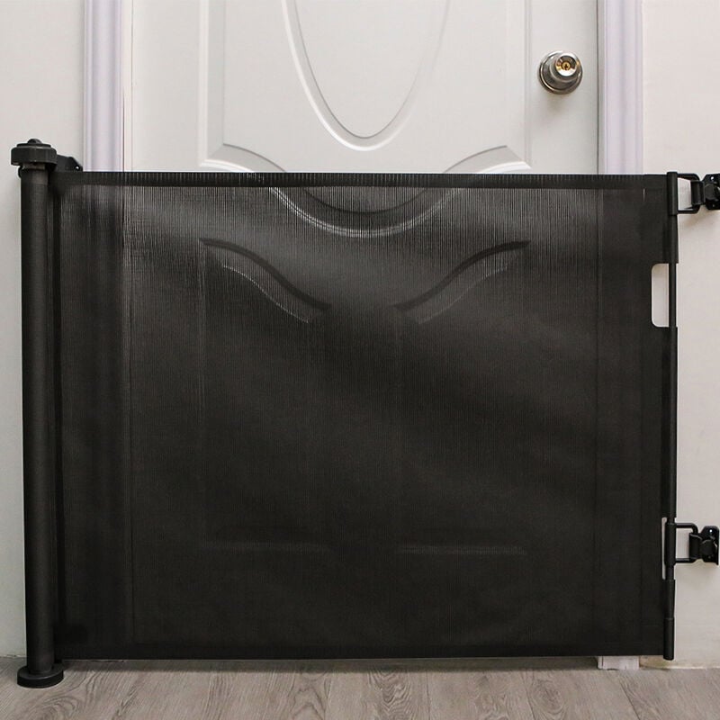 Aqrau - Barrière de Sécurité Rétractable Escalier pour Bébés (0 à 180 cm) Barrière Rétractable pour Bébé et Animaux Domestiques (Noir)