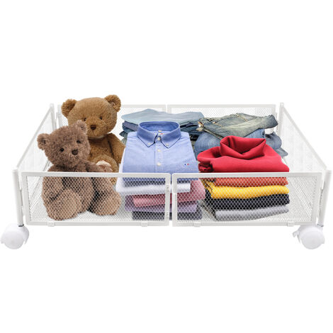 Aqrau Boîte de Rangement Sous Lit avec Roulettes, Sac de Rangement sous Lit en métal, 60x40x17cm Blanc