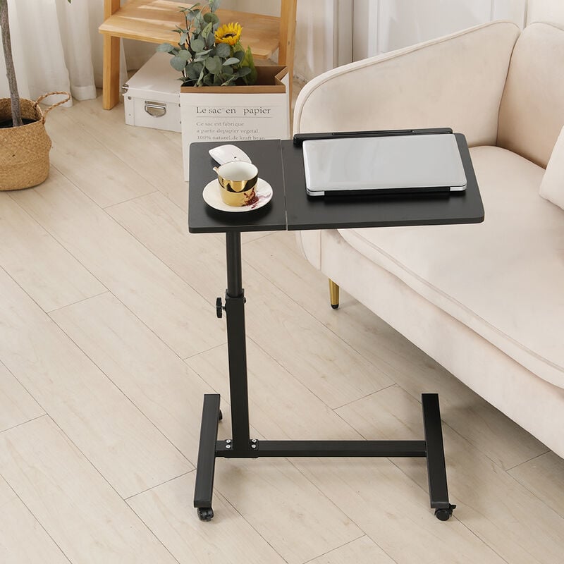 Aqrau - Bureau pour ordinateur portable, table d'appoint réglable en hauteur avec 4 roues, pour ordinateur pour bureau à domicile - Noir