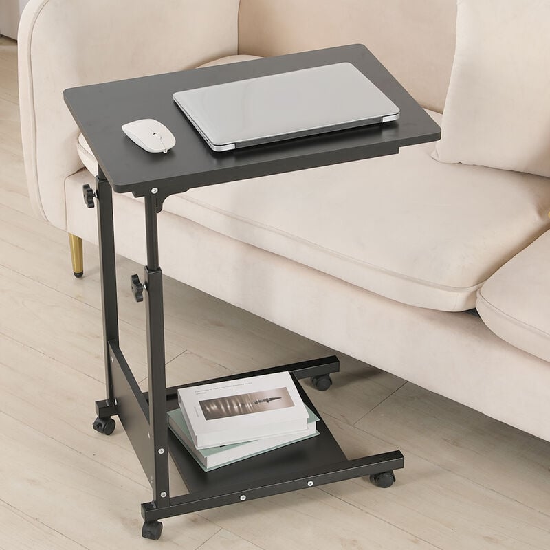 Aqrau - Bureau pour ordinateur portable, table d'étude, table de lit réglable en hauteur avec 4 roues, pour ordinateur pour bureau à domicile - Noir