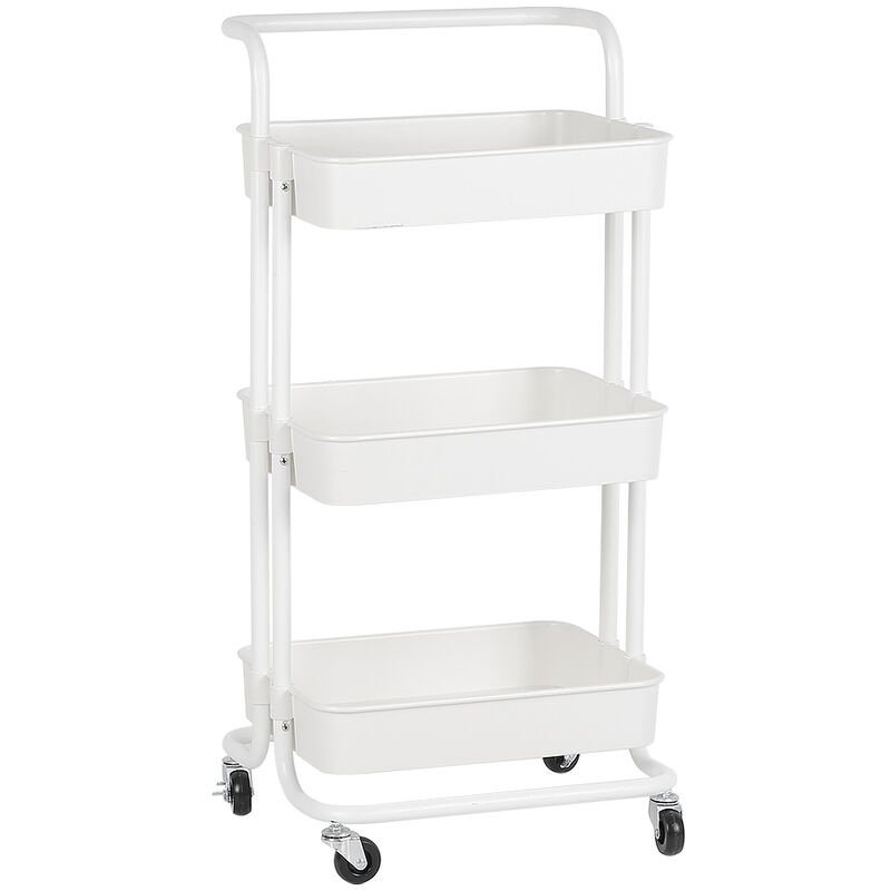 Aqrau Chariot de Rangement à 3 niveaux, Étagère de Rangement pour la cuisine ou la buanderie avec roulettes, Gain de Place - Blanc