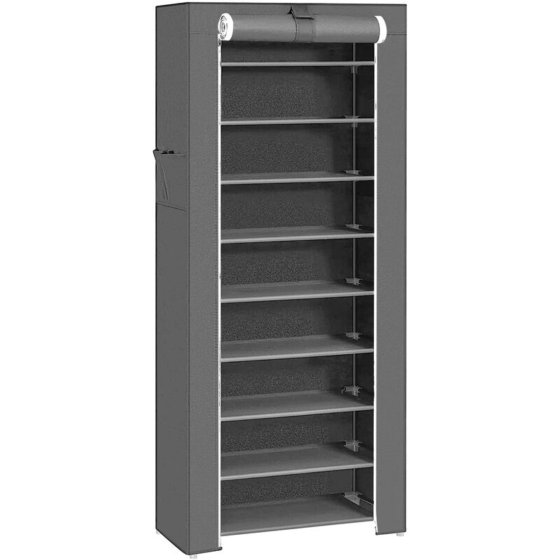 Tagère à Chaussures en Tissu à 10 Niveaux, Meuble de Rangement avec Housse de Protection, Gris 60x30x160cm - LightPink - Aqrau