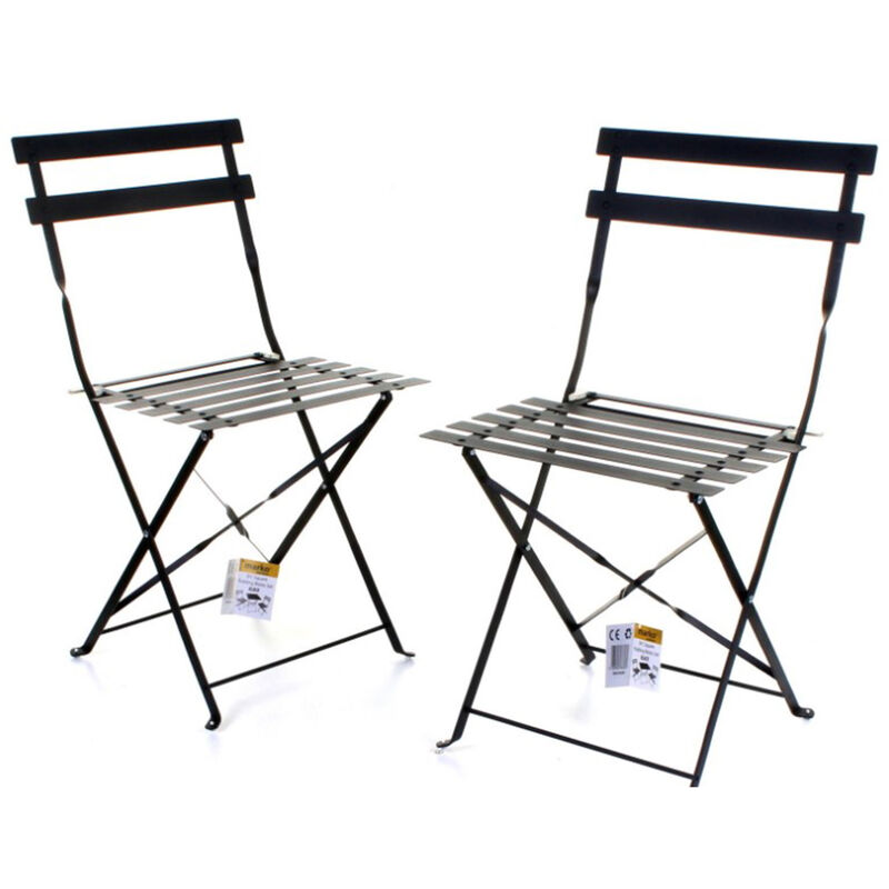 Lot de 2 Chaise de Jardin Pliante, Chaises Exterieur, Salon de Jardin, Acier Métallique - Noir - Aqrau