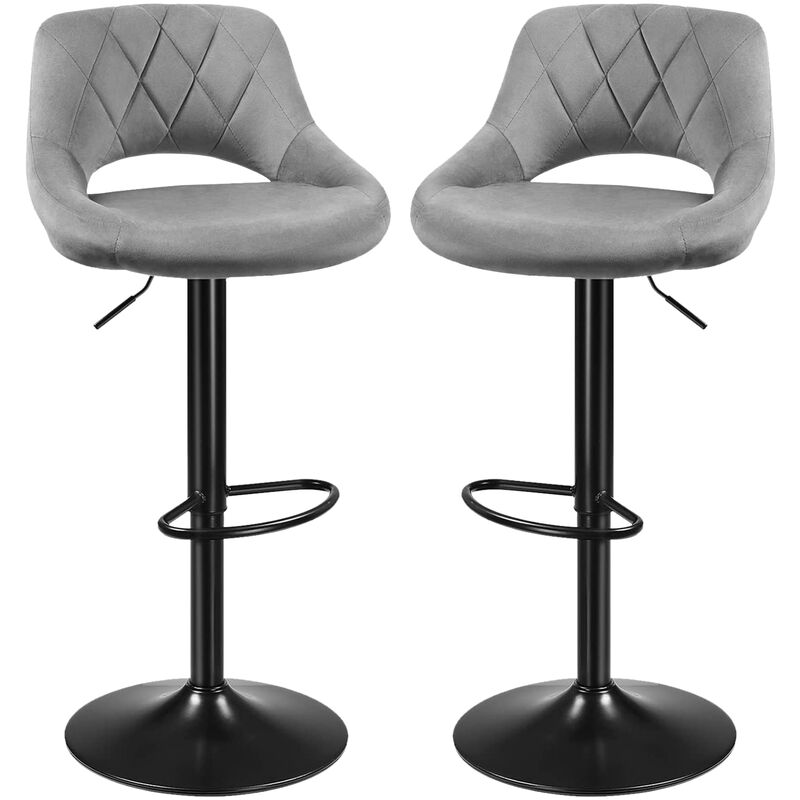 Aqrau - Lot de 2 Tabouret Bar Chaise Bar, Chaise Haute Cuisine, Revêtement Velours, Hauteur Réglable Pivotant à 360° Repose-pieds Strucutre en Métal,