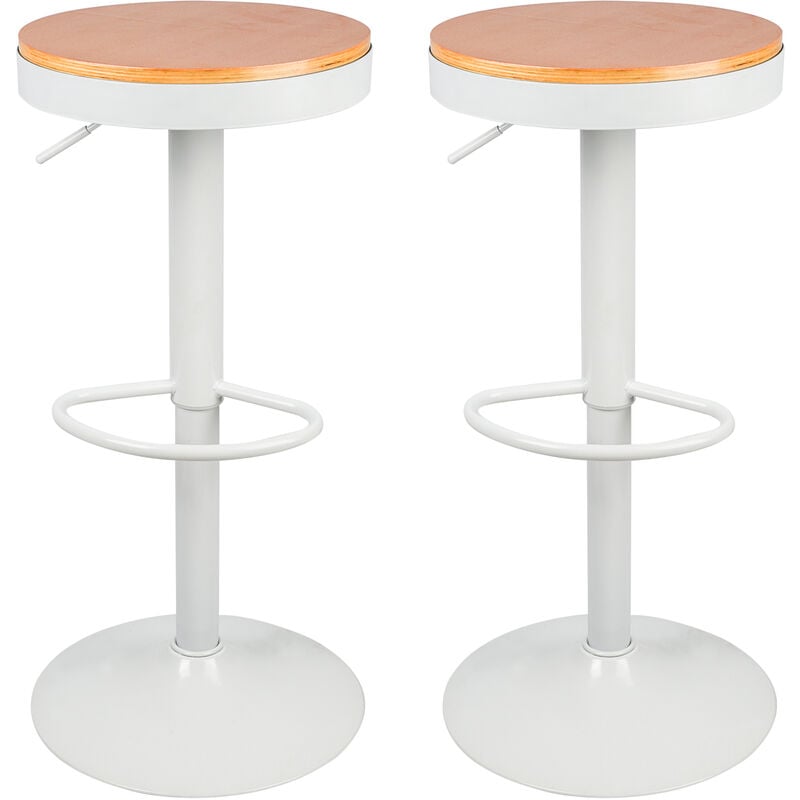 Aqrau - Lot de 2 Tabourets de Bar, Chaise Haute de Cuisine, Tabouret de Bar en Bois et Métal, pour Maison Cuisine Comptoir Bistro, Blanc