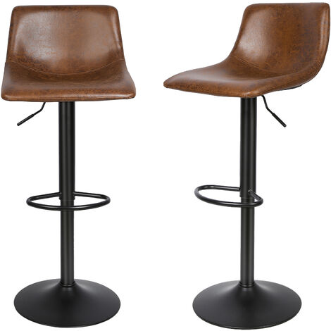 Aqrau Lot de 2 Tabourets de Bar Marron Vintage, Chaise Haute de Cuisine Design Industriel, Réglable en Hauteur pour Maison Cuisine Comptoir Bistro