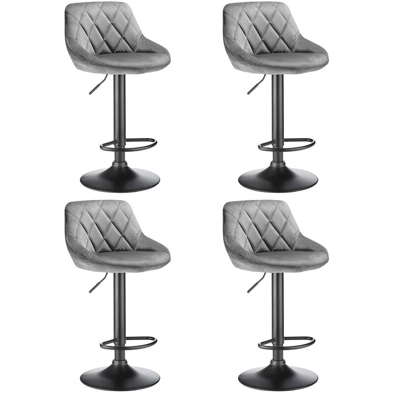 Aqrau - Lot de 4 Tabouret de Bar Surface en Velours, Chaises de Salle à Manger, Réglable en Hauteur, Rotatif sur 360° , Gris clair - Gray