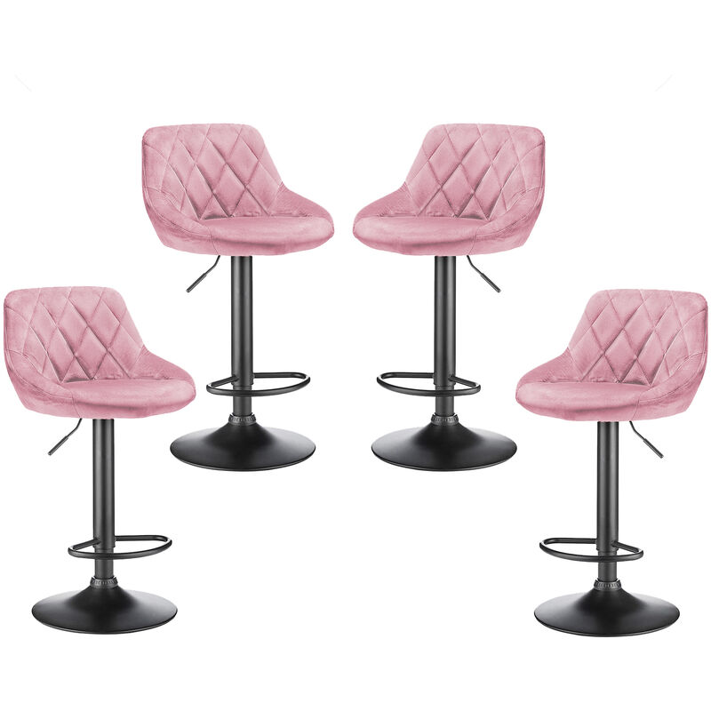 Aqrau - Lot de 4 Tabouret de Bar Surface en Velours, Chaises de Salle à Manger, Réglable en Hauteur, Rotatif sur 360° Rose - Pink
