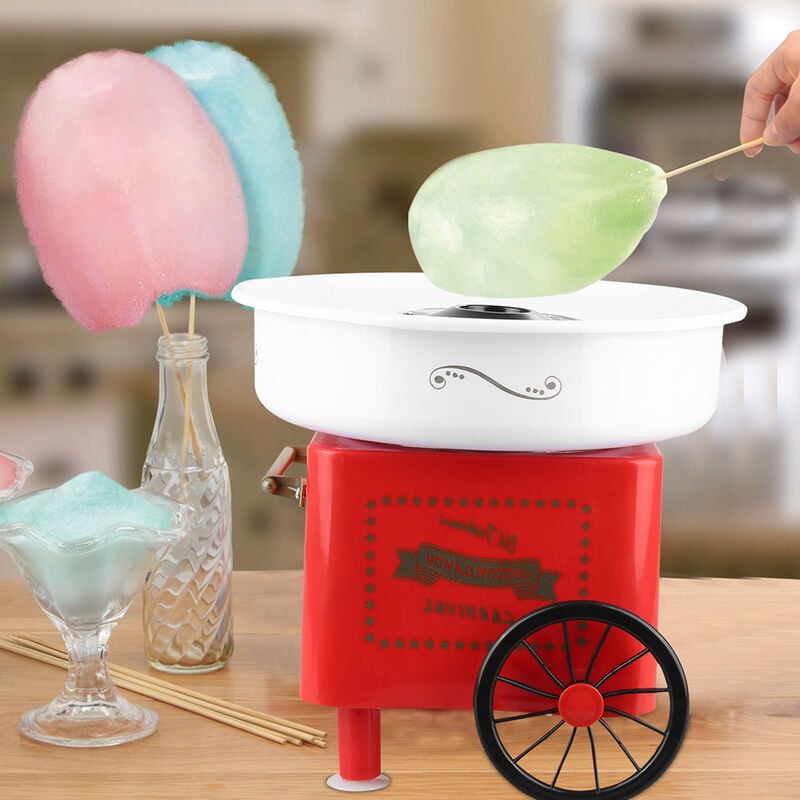 Aqrau - Machine à Barbe à Papa Chariot, Design de Style Rétro, Fete Foraine Anniversaire Enfant - Rouge