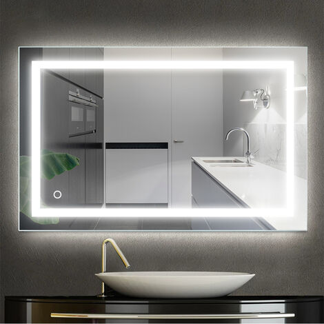 Aqrau Miroir de Salle de Bain LED 60 x 80cm, Miroir Cosmétiques Mural avec éclairage avec Commande par Effleurement
