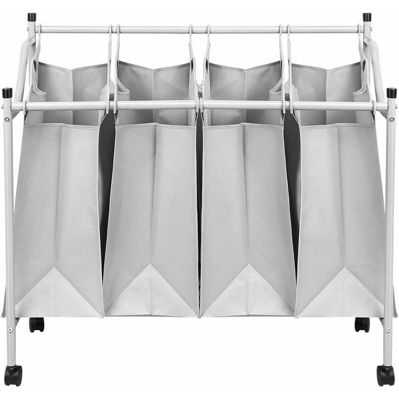 Panier à Linge Sale, Chariot panier à linge avec 4 sacs à linge, Cadre en Métal, 4 x 40L, Gris - Aqrau