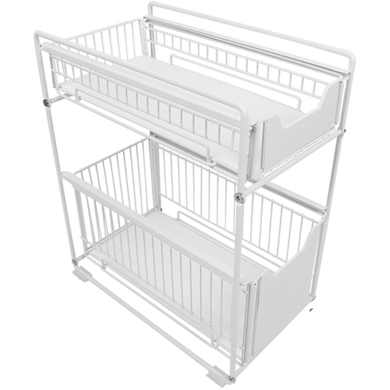 Aqrau Panier de Rangement Coulissant,Organiseurs Sous évier Coulissants à 2 Niveaux, 37.4x26.5x44cm