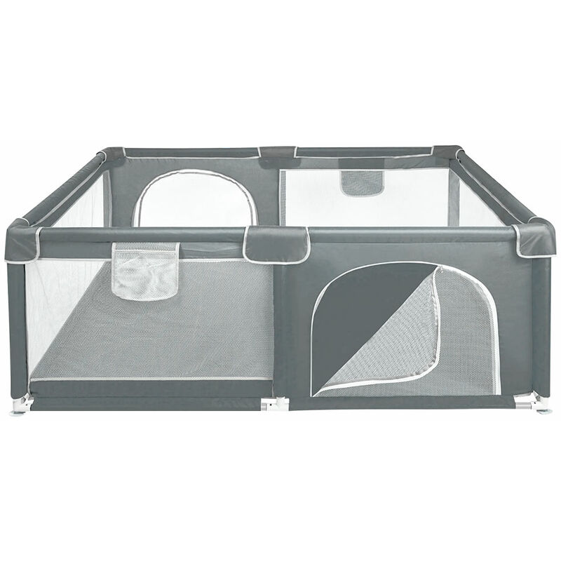Parc Bébé 120 x 160 x 66 Centre d'activités pour enfants, Barrière de Sécurité Portail Parc avec Base Antidérapante, Sac de Transport, Gris foncé
