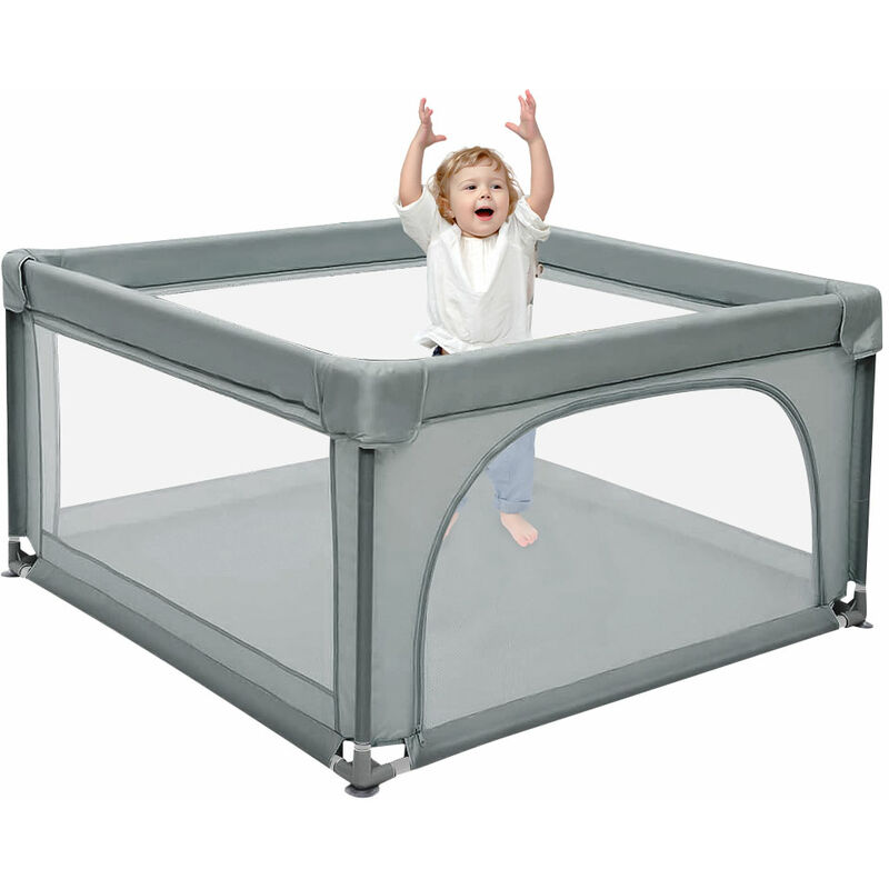 Parc Bébé avec 50 boules 120 x 120 x 66 Grille de protection, Parc Bébé Avec Porte Zippée Gris foncé - Aqrau