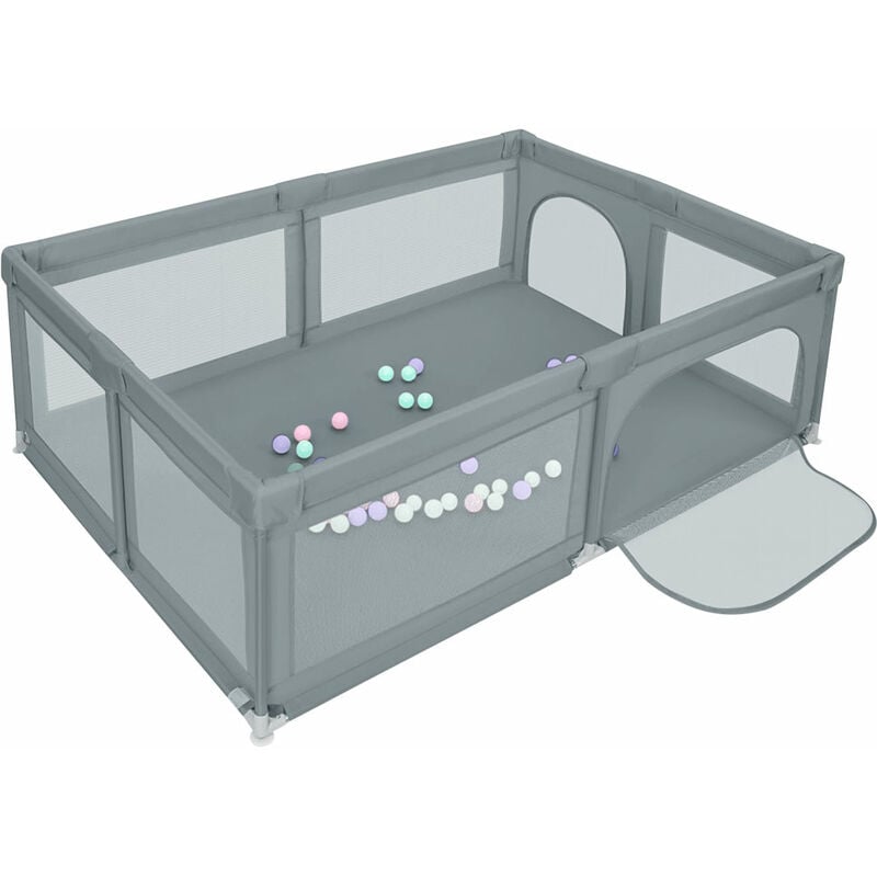 Aqrau - Parc Bébé avec 50 boules 205 x 147 x 66cm Intérieur et Extérieur Stable Parc Pour Bebe Avec 4 Ventouses Inférieures, Gris foncé