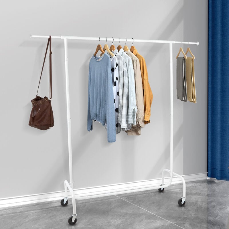Aqrau Porte-manteau, Basics Portant à Vêtements sur Roulettes, Largeur Réglable 110 à 160 cm, Blanc