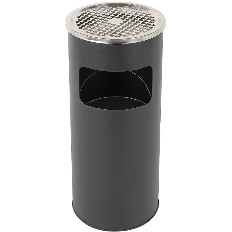 Poubelle Ronde Anti Feu, Acier Inoxydable avec Cendrier - Noir - Aqrau