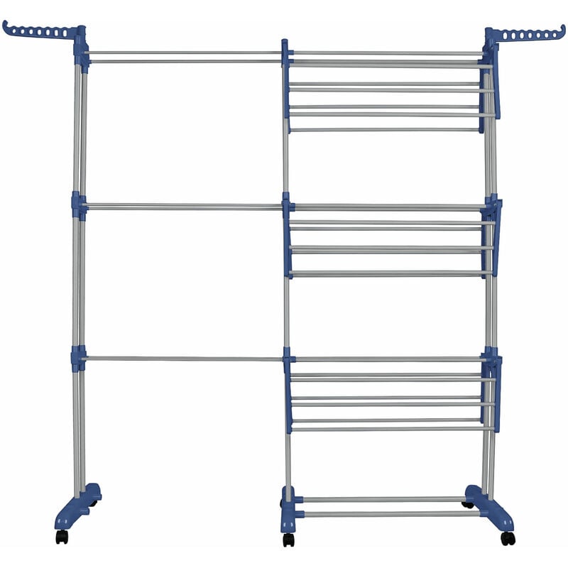 Aqrau Séchoir à Linge Pliable, Séchoir à Linge Extensible Réglable, Etendoir Linge intérieur avec 2 Ailes sur 3 Niveaux, Bleu + gris