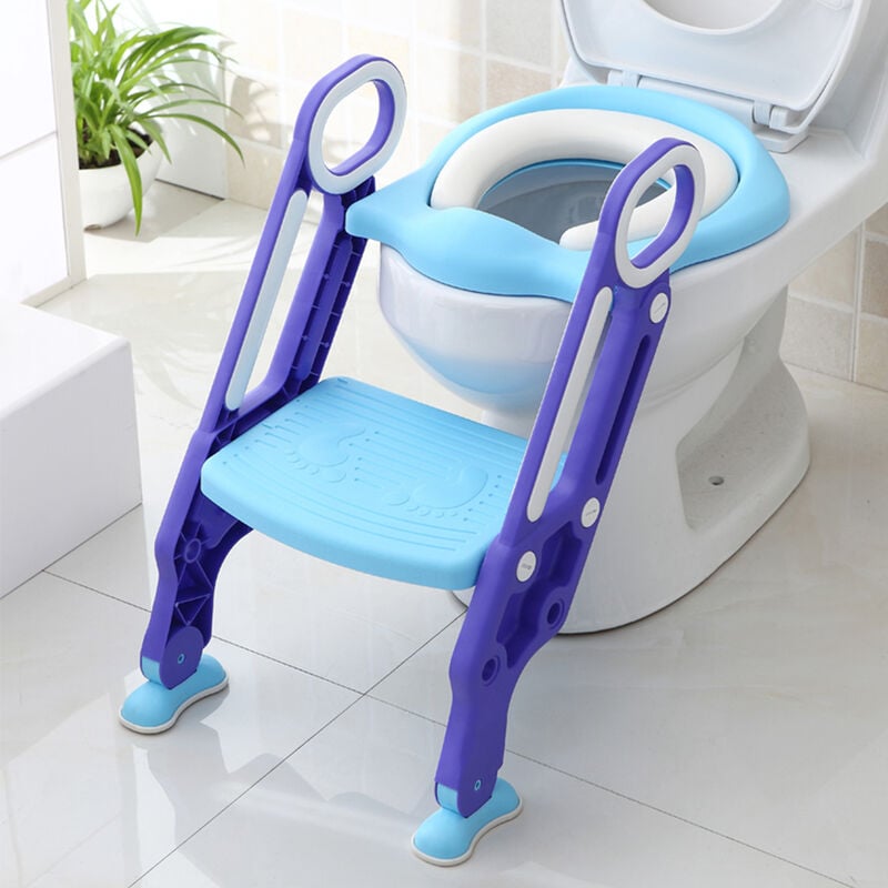 Aqrau - Siège de Toilettes Echellepour Bébé Réglable et Pliable avec Siège Rembourré Large Marchepied Charge Max.75KG Violet+Bleu