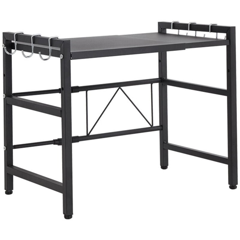 Aqrau - Support de Four à Micro-Ondes Extensible, Support d'étagère de Cuisine 2 niveaux, avec Crochets, Blanc (40-64) x45x36,5 cm