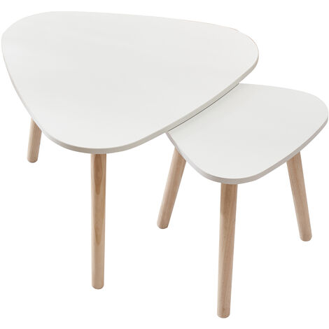 Aqrau Table d'appoint lot de 2, Gigognes scandinave nordique table basse, en bois, blanc