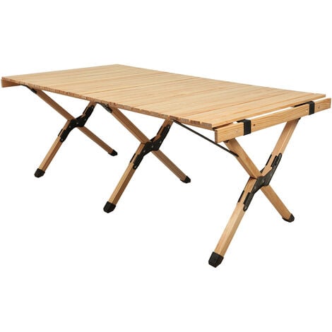 Aqrau Table de Jardin Pliante 120 x 60 cm, Bois naturel, Table Basse Carrée Pliable Extérieur Jardin Camping