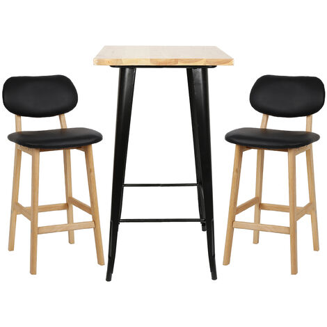 Aqrau Table de salle à manger de style industriel de bar en fer forgé de cuisine table à manger haute (bois naturel) 60 60 110cm